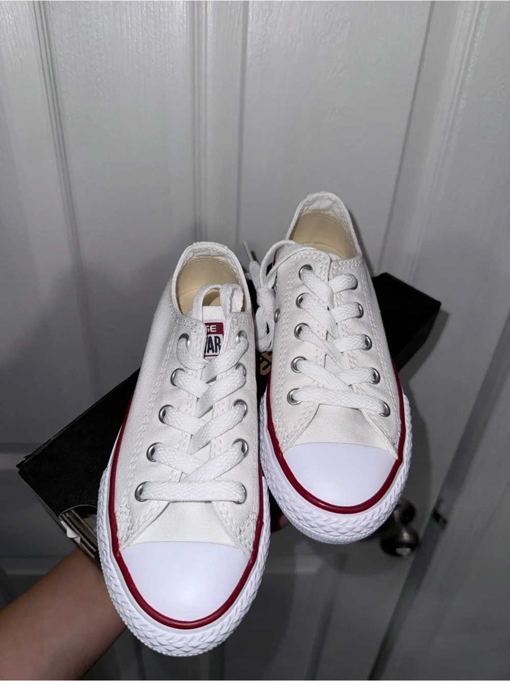 Converse Kids White Low-Top Sneakers with Red & Blue Trim